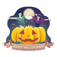 contento Halloween bambini con loro genitori e Halloween zucche illustrazione fascio imballare ottobre vettore eps