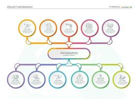 Infografica processi design con icone e 11 opzioni o passi. vettore