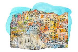 Manarola Italia acquerello mano disegnato illustrazione isolato su bianca sfondo vettore