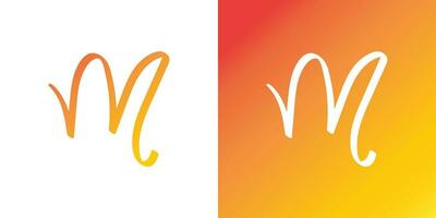 lettera m logo con mano disegnato stile nel giallo e arancia pendenza vettore