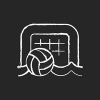 beach soccer gesso bianco icona su sfondo scuro. giocando sulla superficie della sabbia. calcio da spiaggia. calciare la palla in porta. sport di squadra. attività ricreativa. illustrazione di lavagna vettoriale isolato su nero