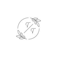 iniziali tt monogramma nozze logo con semplice foglia schema e cerchio stile vettore