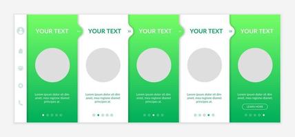 concentrarsi sul modello vettoriale di onboarding delle notizie ambientali. sito mobile reattivo con icone. procedura dettagliata della pagina web 5 schermate di passaggio. concetto di colore di produzione ecologico con spazio di copia