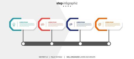 concetto di attività commerciale modello con 4 successivo passi. quattro colorato grafico elementi. sequenza temporale design per opuscolo, presentazione. Infografica design disposizione vettore