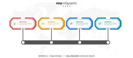 concetto di attività commerciale modello con 4 successivo passi. quattro colorato grafico elementi. sequenza temporale design per opuscolo, presentazione. Infografica design disposizione vettore