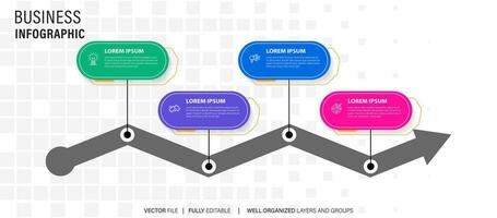 linea passo infografica. 4 opzioni flusso di lavoro diagramma, cerchio sequenza temporale numero infografica, processi passaggi grafico. lineare vettore infografica. processi ordine Infografica freccia e passaggi punto illustrazione