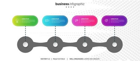 modello di progettazione infografica aziendale con 4 opzioni, passaggi o processi. può essere utilizzato per il layout del flusso di lavoro, il diagramma, il rapporto annuale, il web design vettore