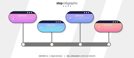 Infografica modello 4 passo attività commerciale pianificazione per successo Multi colorato rettangoli con icona. modello sfondo design per marketing, finanza, Prodotto. vettore