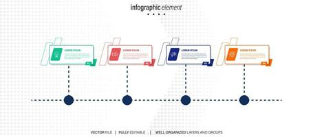 elemento di design infografica timeline e opzioni numeriche. concetto di business con 4 passaggi. può essere utilizzato per il layout del flusso di lavoro, il diagramma, il rapporto annuale, il web design. modello di business vettoriale per la presentazione.