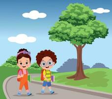 bambini che vanno a scuola a piedi vettore