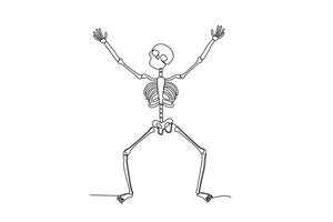 un' contento umano scheletro sollevato tutti e due mani vettore