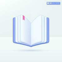 Aperto libro o diario icona simbolo. carta vuoto, segnalibro, e-book, rivista, libraly formazione scolastica concetto. 3d vettore isolato illustrazione design. cartone animato pastello minimo stile. per design ux, ui, Stampa anno Domini.