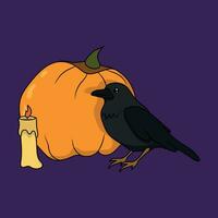 Halloween illustrazione con zucca e Corvo vettore