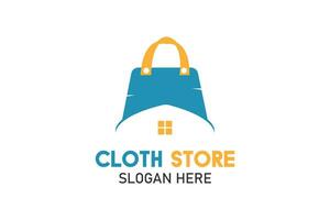 stoffa memorizzare logo design vettore. shopping Borsa con appendiabiti logo design modello. vettore