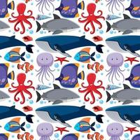 cartone animato, vita marina, seamless, modello, con, animali marini vettore