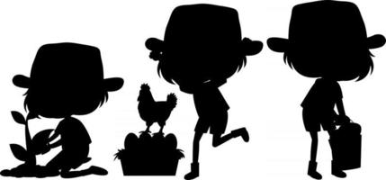 set di bambini silhouette personaggio dei cartoni animati vettore