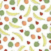 colorato vettore senza soluzione di continuità modello con cartone animato scarabocchio carino frutta e frutti di bosco.