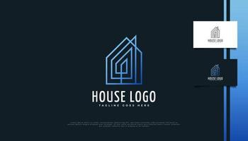 design del logo immobiliare minimalista con stile di linea in sfumatura blu. modello di progettazione del logo di costruzione, architettura o edificio vettore