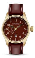 realistico orologio orologio cronografo viso oro buio rosso pelle cinghia su bianca design classico lusso per uomini vettore