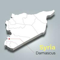 Siria 3d carta geografica con frontiere di regioni vettore