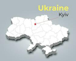 Ucraina 3d carta geografica con frontiere di regioni vettore
