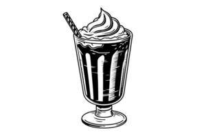 cioccolato latte shake schizzo incisione vettore illustrazione. nero e bianca isolato composizione.