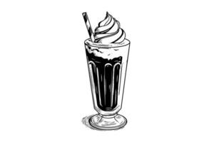 cioccolato latte shake schizzo incisione vettore illustrazione. nero e bianca isolato composizione.