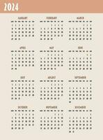 calendario 2024 anno. settimana inizia su lunedì. design per pianificatore, stampa, Stazionario, organizzatore. vettore