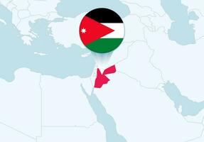 Asia con selezionato Giordania carta geografica e Giordania bandiera icona. vettore