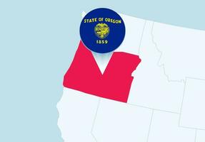 unito stati con selezionato Oregon carta geografica e Oregon bandiera icona. vettore