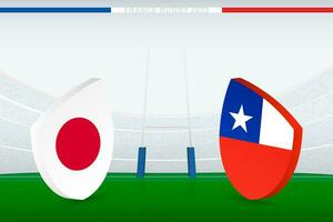 incontro fra Giappone e chile, illustrazione di Rugby bandiera icona su Rugby stadio. vettore