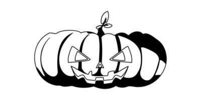 Questo è il cartello o immagine quello rappresenta Halloween. un' enorme zucca con un' pauroso viso .lineare stile. vettore