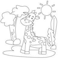 carino giraffa colorazione pagina nero e bianca per bambini vettore
