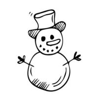 Natale carino pupazzo di neve con cappello. festivo inverno concetto. scarabocchio stile. vettore illustrazione su isolato sfondo. per stampa su tessuto, cartoline, ragnatela.