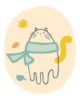 autunno gatto nel un' sciarpa nel retrò stile. nazionale gatto giorno concetto. Perfetto Stampa per tee, manifesto, carta, etichetta. vettore