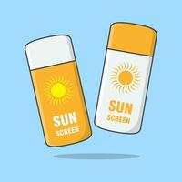 protezione solare crema cartone animato vettore illustrazione. sole protezione cosmetico Prodotto piatto icona schema. cura della pelle