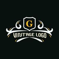 Vintage ▾ logo modello con giallo e bianca colore su nero sfondo vettore