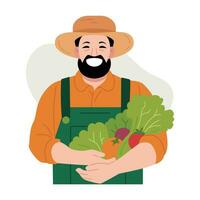 sorridente maschio contadino Tenere fresco verdure vettore illustrazione