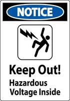 Avviso cartello - mantenere su pericoloso voltaggio dentro vettore