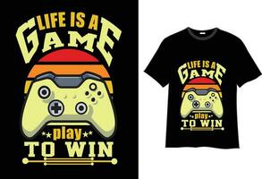 gamer maglietta design vettore illustrazione. vita è un' gioco giocare per vincere t camicia design vettore, di tendenza, abbigliamento, gioco, retrò, gioco, video