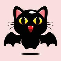 carino nero gatto con pipistrello Ali vettore