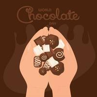 mani Tenere diverso caramelle mondo cioccolato giorno vettore