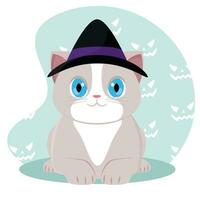 isolato carino gatto personaggio con un' strega cappello costume vettore