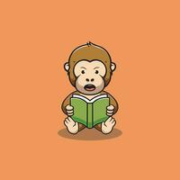 carino scimmia lettura un' libro cartone animato illustrazione vettore