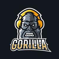 gorilla che utilizza il modello di logo della mascotte di gioco per sport o esport vettore