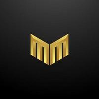 mm logo monogramma lettera iniziale modello di progettazione con texture 3d oro