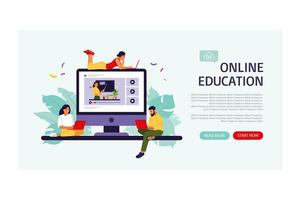 concetto di educazione online. modello di pagina di destinazione. illustrazione vettoriale. piatto vettore