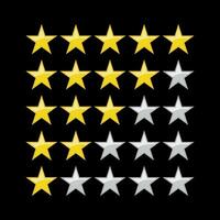 valutazione etichetta icona con cinque oro stelle su un' bianca sfondo. piatto design vettore
