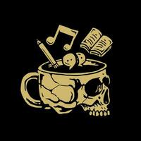 cranio caffè tazza con musica e libro vettore