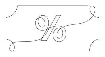 percentuale cartello nel continuo linea disegno regalo voucher; tagliando vettore